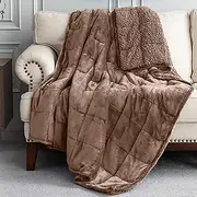 [BUZIO] Sherpa Fleece Weighted Blanket 7 kg for Adult, Unicolor Ultra-Soft Fleece and Sherpa, Dual Sided Cozy Plush Blanket for Sofa Bed, 120 x 180 cm, Brown