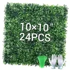 24Pcs 10” x 10” Grass Wall Panels, Artificial Greenery Backdrop Boxwood Panels
