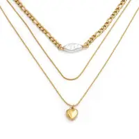 在飛比找ETMall東森購物網優惠-RJ New York 三層愛心鈦鋼輕奢珍珠項鍊(金色)