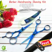 Blue Barber Hairdressing Shaving Kit Beard Razor Moustache Shears Dressing Comb