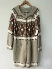 NWT $198 Free People Cardigan L Frosted Fairisle Mohair Wool Blend Boho Aztec