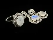 Moonstone of India 10x8mm decorate Cz Ring Earring Sets 925 sterling Silver