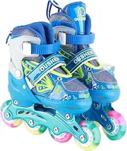 Adjustable Skates, Inline Skating Shoes, Roller Skates, Blade Skates with Illuminated Wheels, Big Wheel Skates for Kids, Boys, Girls, Adult, Women, Indoor, Outdoor, Blue, Q