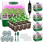 AONYIYI Seed Starter Tray with Grow Light,5 Pack 60 Cells Timed Light Plant Starter Set,Adjustable Brightness Plant Germination Trays,Reusable Plastic Germination Trays