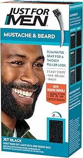Just For Men Mustache & Beard, Beard Coloring for Gray Hair with Brush, With Keratin Biotin Aloe and Coconut Oil for Healthy Facial Hair - Jet Black, M-60, Pack of 1 (Packaging May Vary)