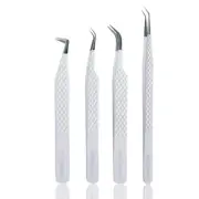 Lash Tweezers - Stainless Steel Fiber Tip Eyelash Tweezers (Set of 4) - Diamo...