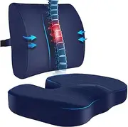 Chair Cushion & Seat Cushion for Office,Memory Foam Lumbar Support for Chair,Car,Back Support with Breathable Cover,Adjustable Straps,for Relieve Pain of Back,Lumbar,Tailbone and Sciatic Nerv (Navy)
