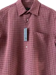 NWT Van Heusen Men's Sz S Button Down Short Sleeve Rayon Shirt Pink Rose Plaid