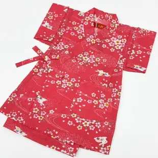 【小樽漁場】竹 竹蜻蜓 桃紅玉兔兒童和服甚平(日式和服 傳統染色編織 竹)