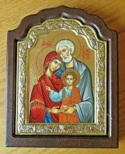 LARGE HAND MADE SILVER-GILT OKLAD ICON "HOLY FAMILY" СВЯТОЕ...