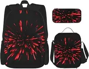 Explosion Burst Red And Black Backpack With Lunch Box And Pencil Case 3 In,Kawaii Backpacks With Lunch Bag Matching Combo