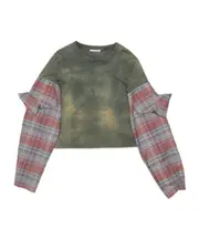 Acne Studios Constructed Flannel Sleeve T-Shit XXS Green