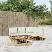 Patio Furniture Sets 5 Piece Garden Lounge Set with Cream White Cushions Bamboo