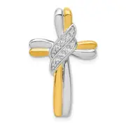 14k Two-Tone Gold Real Diamond Cross Pendant