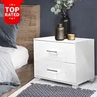 Bedside Table 2 Drawers Gloss Nightstand End Table Bedroom Living Room White