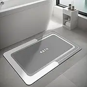 Bath Mat, Bathroom Rugs Super Absorbent Shower Mats Quick Dry Thin Rubber Mats for Bathroom Floor Fit Under Door Bath Mat for for Bathroom Floor Bathtub Vanity-Bathmat Bath Rug (Grey, 43 x 80 cm)