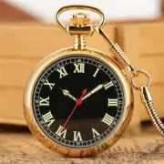 Mens Open Face Luminous Roman Numerals Dial Skeleton Wind Up Pocket Watch Chain