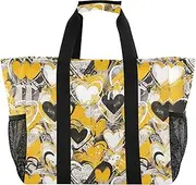[sanluoli] Totes Foldable Large Beach Bag Sandproof Canvas Laundry Tote Bag, Graffiti Art Hearts Yellow, 1 size