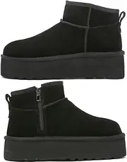 [Haifago] Suede Platform Mini Snow Boots for Women, Fur Lined Zip up Ankle Winter Booties, Womens Classic Short Boot, Botas Plataforma Para Mujer
