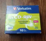 Verbatim 12X CD-RW Discs w/Slim Jewel Cases, 700MB/80min, 10 Discs (VER95156)
