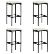 Bar Stools with Cushions 4 pcs Black Poly Rattan