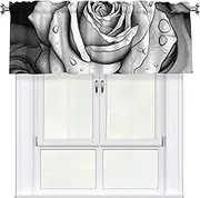 LHBWCVN Black White Rose Valances for Windows, Rod Pocket Window Treatment Drapes Farmhouse Kitchen Curtains Short Blackout Window Curtains for Living Room Bedroom Decor 54x18 Inch