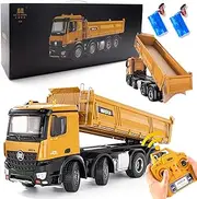 Ssccgym 12-Channels 20-Inch Remote Control Dump Truck 1/14 Scale 13 LBS Load Capacity RC Heavy Duty Metal Construction Vehicles Toy for Boys Kids 8y+ 12y+ (8-Wheels 2Batteries)