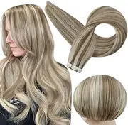 Full Shine Highlights Tape in Extensions 12 Inch Seamless Tape in Hair Extensions Color 8 Light Brown Highlighted 60 Platinum Blonde Hair Extensions Tape in 30 Gram 20Pcs Skin Weft Hair