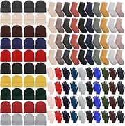 [Hillban] Winter Beanie Hat Gloves Set with Warm Socks Bulk, Knitted Beanie Cap Thick Thermal Winter Gloves Socks Pack