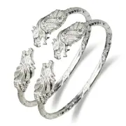 Solid .925 Sterling Silver West Indian Bangles with Dragon Ends; 93 grams (PAIR)