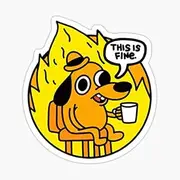 This Is Fine Doggo | Dog | Meme - Blue Background Sticker - Graphic for Auto, Wall, Laptop, Cell, Truck Windows, Cars
