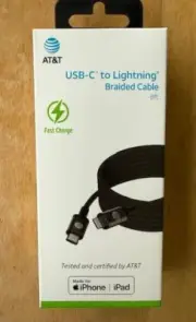 AT&T USB-C To Lightning MFi-Certified Braided Cable 8ft Fast Charge iPhone/iPad