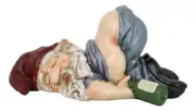 Mr Gnome Knocked Out Drunk With Half Moon Bare Buttocks Holding Booze Figurine