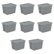 18 G Plastic Tote Box Gray 8 Pcs Pack Large Storage Crate Chest Organizer Moving