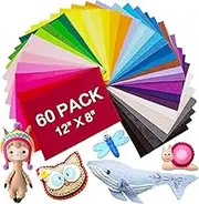 VieFantaisie 60 PCS Felt Fabric Sheets, 12" x 8" Craft Felt Fabric Sheets, Assorted Felt Stiff Fabric Square, Non-Woven Felt Sheets for Kids, DIY Sewing Crafts, Patchwork, School Project, 40 Colors
