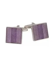 [Cudworth] Rhodium Plated Herringbone Pattern Square Enamel Cufflinks in Purple