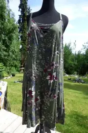 TORRID GOTH BOHO OLIVE FLORAL CHALLIS SLIP DRESS BEACH PARTY GYPSY 1 1X 14 16