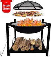 Portable 2 in 1 Outdoor Wood Fire Pit 26 Inch Steel BBQ Grill Mesh Cover Poker