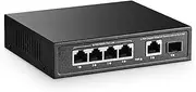 YuLinca 6 Port Mini Gigabit PoE Switch with 4 PoE+ Ports, 1 Gigaibt RJ45 Uplink, 1 Gigabit SFP, IEEE802.3af/at Max 65W Metal Fanless Plug & Play Ethernet