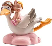 Dekora - Christening Decoration, Cake Decoration, Baby Girl with Pink Flying Stork, 10 cm