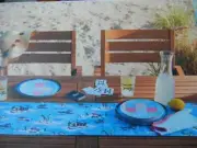 VINEYARD VINES OCEAN BLUE WHITE YACHT ISLAND BEACH COTTON 14" X 72" TABLE RUNNER