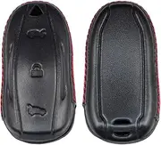 [M.JVisun] Leather Key Fob Case for Men Women Genuine Leather Key Fob Cover for Tesla Model S Key Car Remote Key Pouch Bag with Key Ring Key Chain Keychain Holder - Black - Tesla Model S