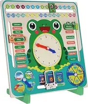 Generic Wooden Frog Clock Calendar Learning Toy for Boys and Girls Kindergarten Time Date Educational Tool
