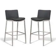 Set of 2 - Amos Bar Stool 76cm - Brushed Frame - Black
