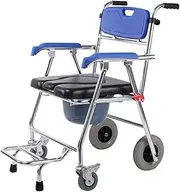 Bedside Commode Transport Wheelchair Toilet Commode Chair with Adjustable Height Detachable Pot and 4 Wheel Brakes Mobile Toilet Seat for Elderly Disabled Person