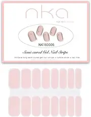 NKA Semi Cured Gel Nail Polish Strips - 16 Double Ended Long Strips - UV Lamp Curing Gel Nail Polish Wrap - Nail Sticker - Pink Sand