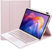 Jarttarn Keyboard Case Compatible with Xiaomi Redmi Pad 2 11 inch 2025, Leather Case with Detachable Wireless Bluetooth Trackpad Keyboard & Pencil Holder (Pink)