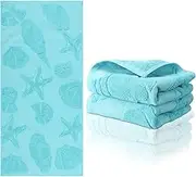 Fanfanwin 2 Pcs Coastal Hand Towels for Bathroom Summer Sea Starfish Shells Bathroom Hand Towel Beach Nautical 100% Cotton Jacquard Weave Dish Washcloth for Kitchen Beach Theme Gifts 12.6 x 28.35 Inch