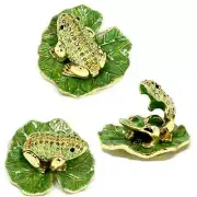 Frog on Lotus Leaf Trinket Box with Crystals