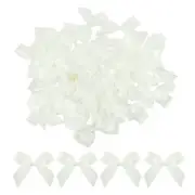 50Pcs Mini Ribbon Bows 2.5" Mini Fabric Satin Ribbon Flower Bows Milky White